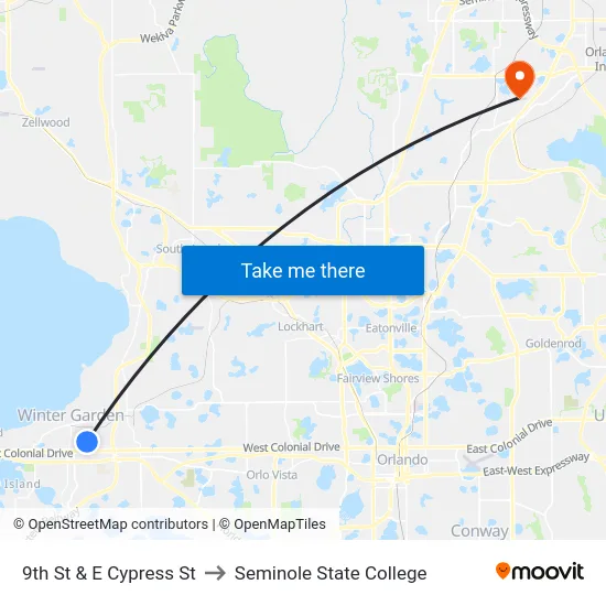 9th St & E Cypress St to Seminole State College map