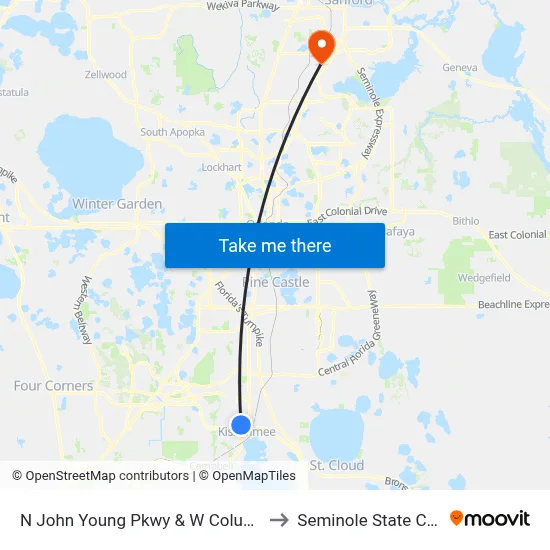 N John Young Pkwy & W Columbia Ave to Seminole State College map