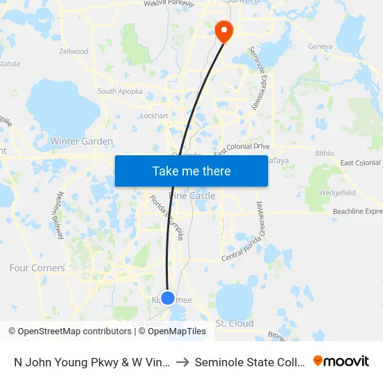 N John Young Pkwy & W Vine St to Seminole State College map