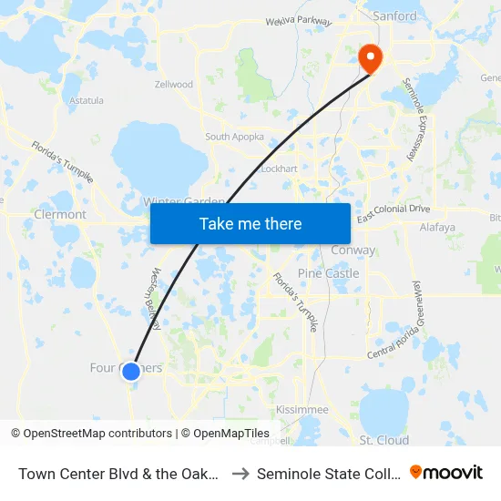 Town Center Blvd & the Oaks Apt to Seminole State College map