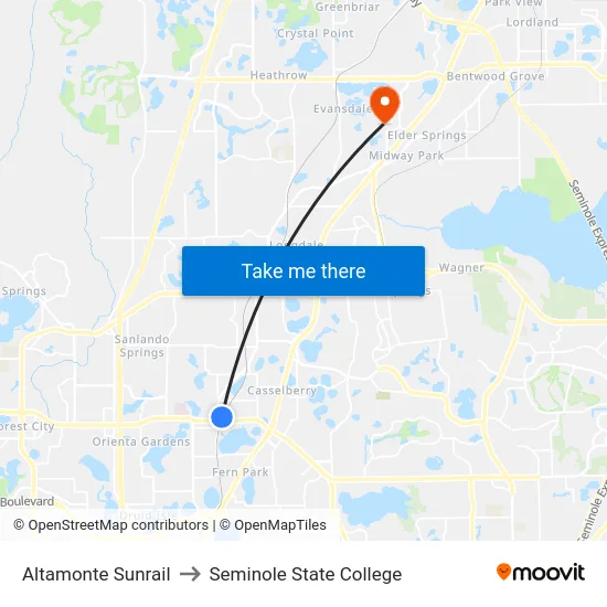 Altamonte  Sunrail to Seminole State College map
