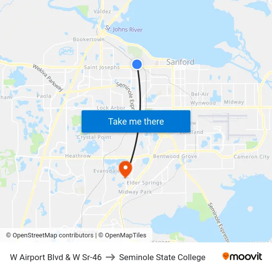 W Airport Blvd & W Sr-46 to Seminole State College map