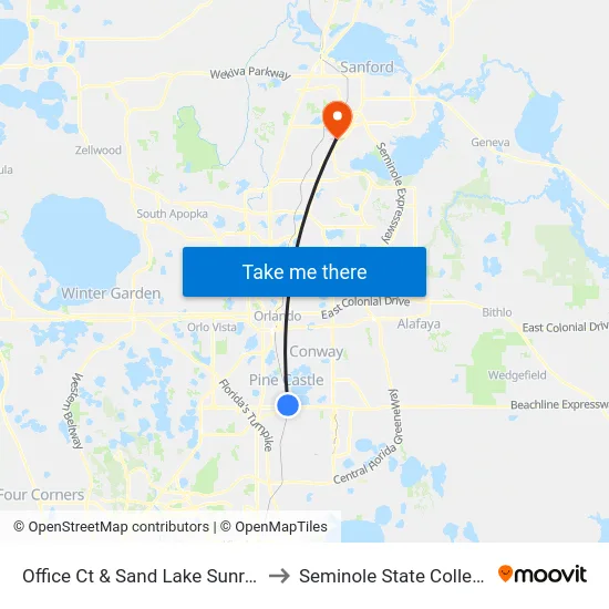 Office Ct & Sand Lake Sunrail to Seminole State College map