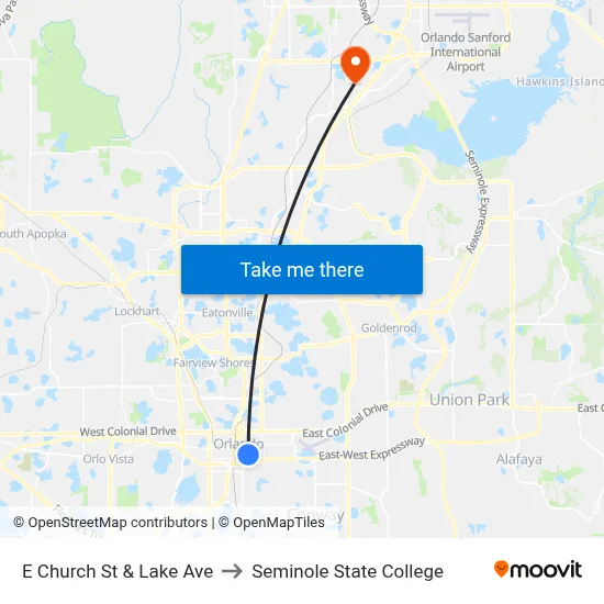 E Church St & Lake Ave to Seminole State College map