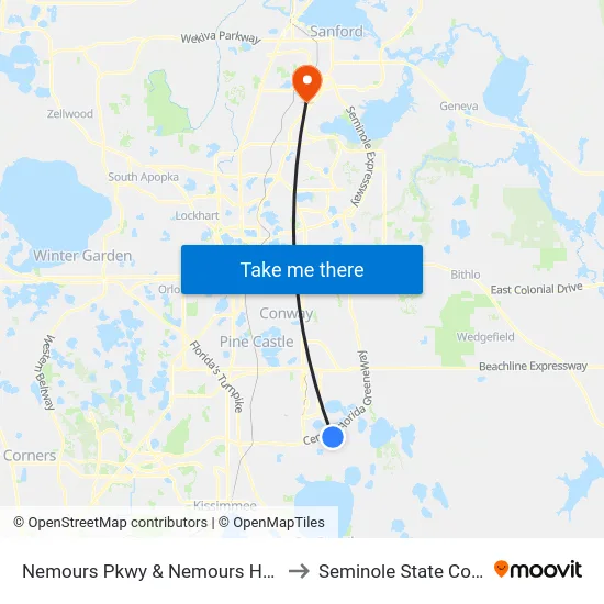 Nemours Pkwy & Nemours Hospital to Seminole State College map