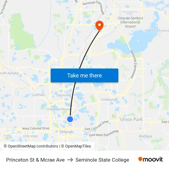 Princeton St & Mcrae Ave to Seminole State College map