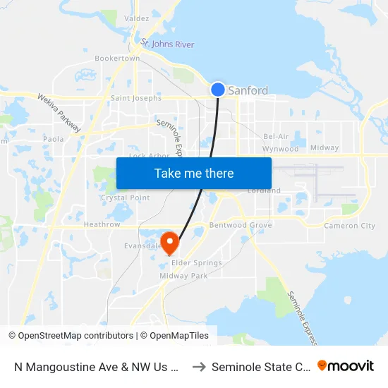 N Mangoustine Ave & NW Us Hwy 17-92 to Seminole State College map