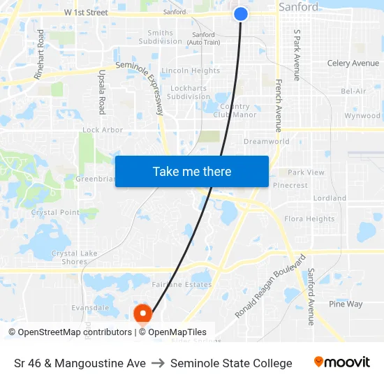 Sr 46 & Mangoustine Ave to Seminole State College map