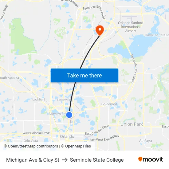 Michigan Ave & Clay St to Seminole State College map