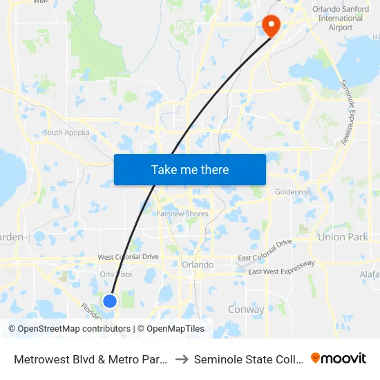 Metrowest Blvd & Metro Park Cir to Seminole State College map