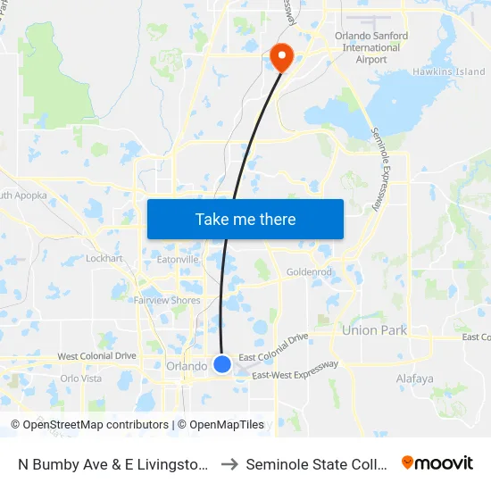 N Bumby Ave & E Livingston St to Seminole State College map