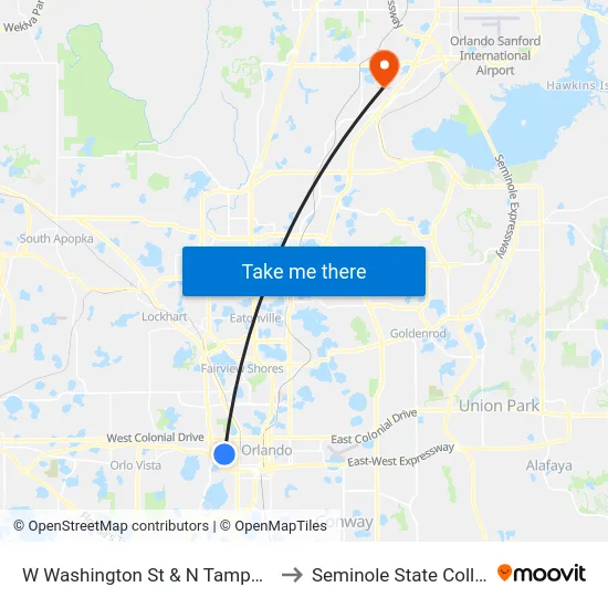 W Washington St & N Tampa Ave to Seminole State College map