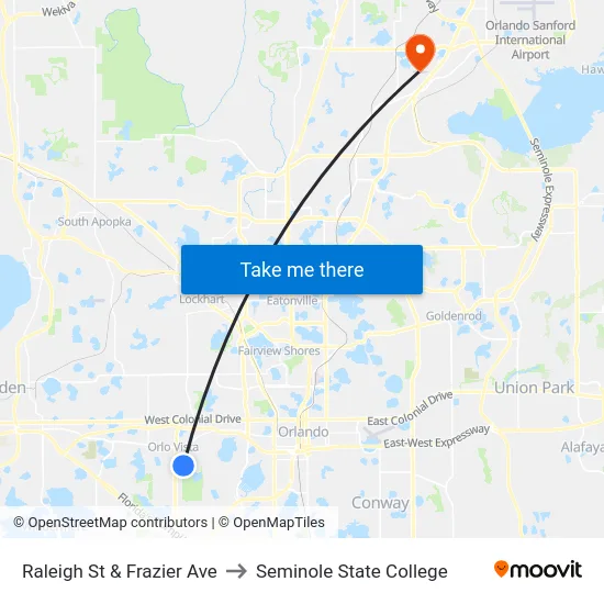 Raleigh St & Frazier Ave to Seminole State College map