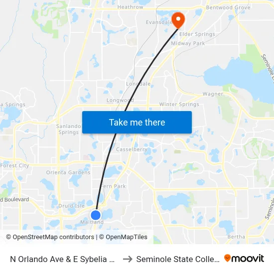 N Orlando Ave & E Sybelia Ave to Seminole State College map