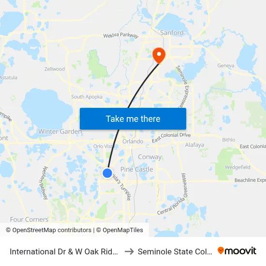 International Dr & W Oak Ridge Rd to Seminole State College map
