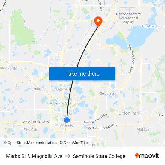Marks St & Magnolia Ave to Seminole State College map