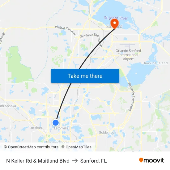 N Keller Rd & Maitland Blvd to Sanford, FL map