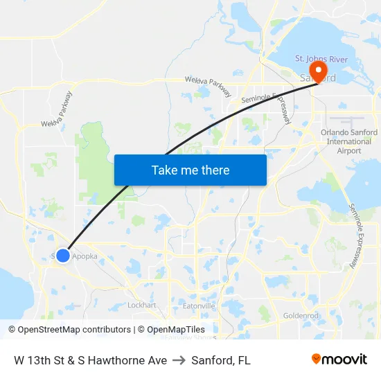 W 13th St & S Hawthorne Ave to Sanford, FL map