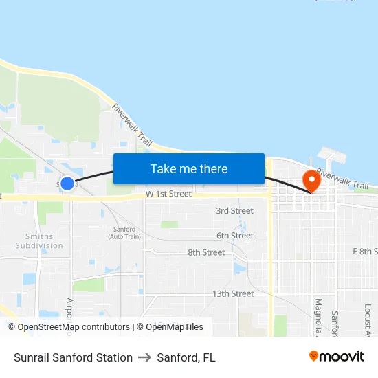 Sunrail Sanford Station to Sanford, FL map