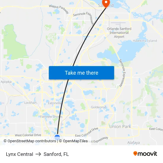 Lynx Central to Sanford, FL map