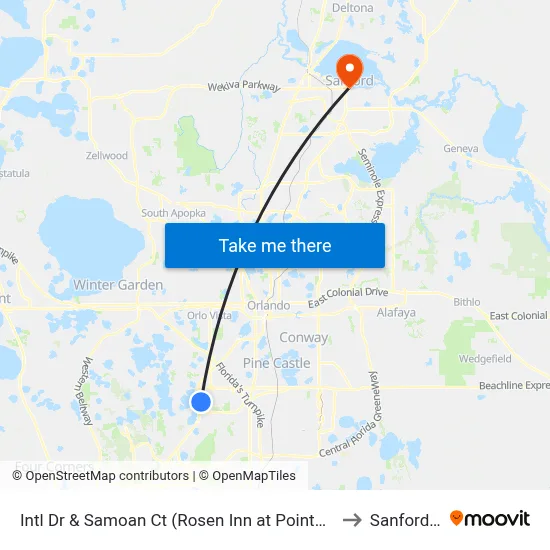 Intl Dr & Samoan Ct (Rosen Inn at Pointe Orlando) to Sanford, FL map