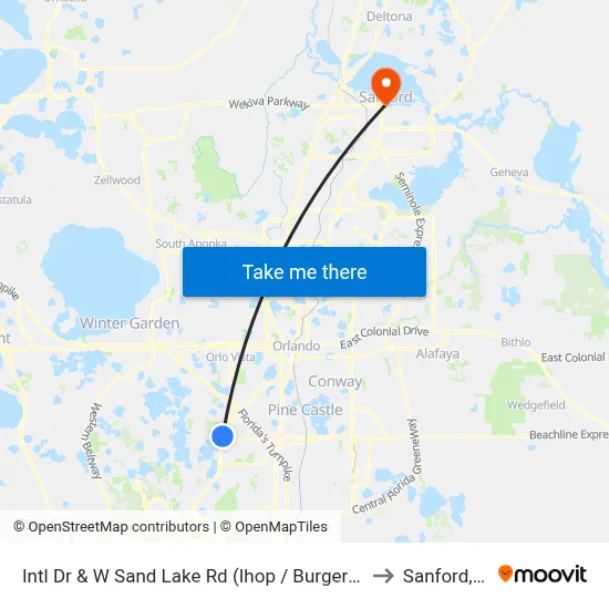 Intl Dr & W Sand Lake Rd (Ihop / Burger King) to Sanford, FL map