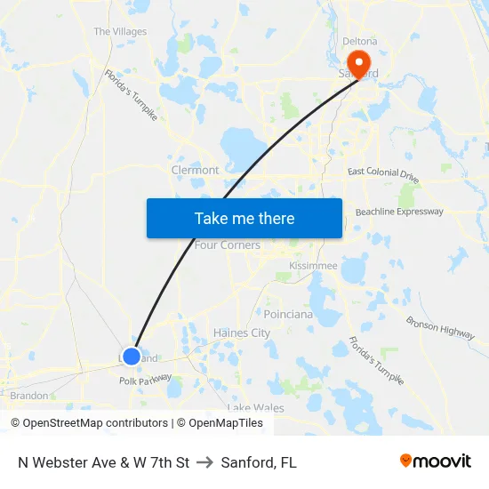 N Webster Ave & W 7th St to Sanford, FL map