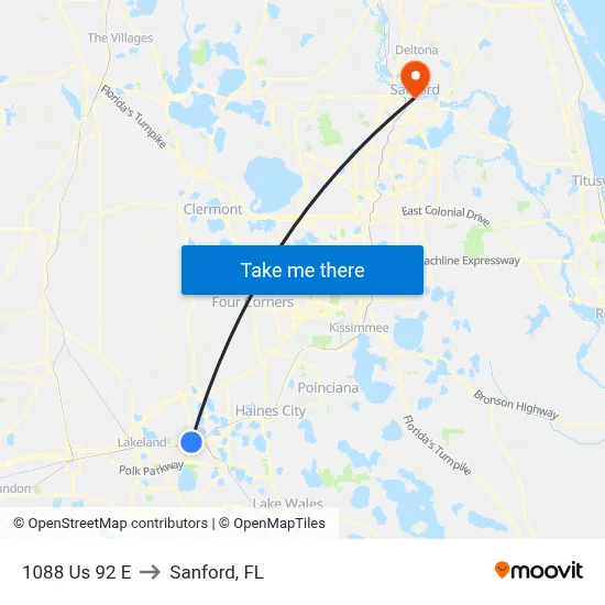 1088 Us 92 E to Sanford, FL map