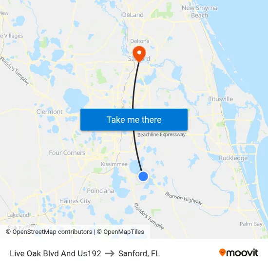Live Oak Blvd And Us192 to Sanford, FL map
