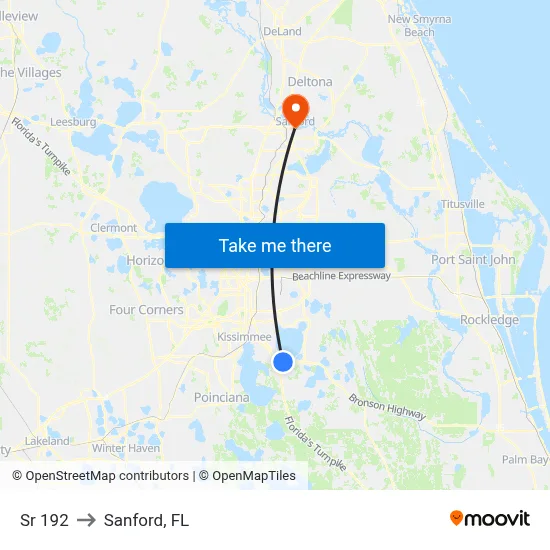 Sr 192 to Sanford, FL map