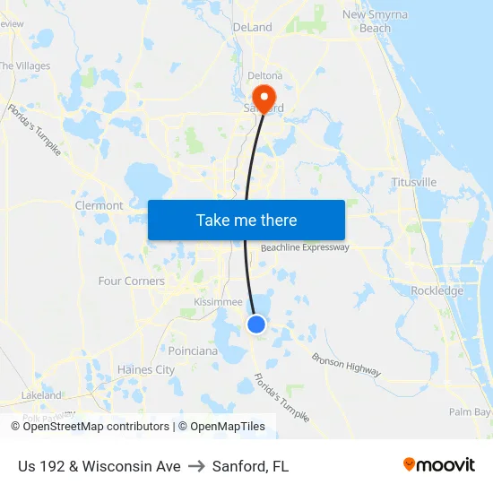 Us 192 & Wisconsin Ave to Sanford, FL map