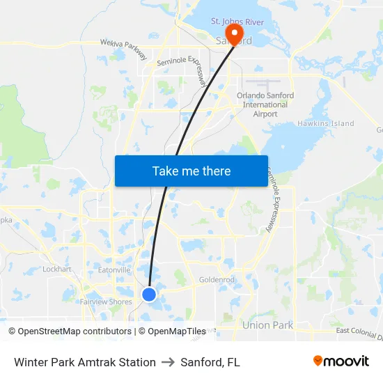 Winter Park Amtrak Station to Sanford, FL map