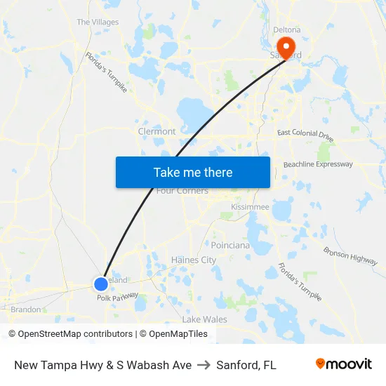 New Tampa Hwy & S Wabash Ave to Sanford, FL map