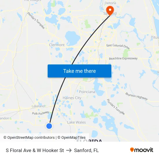 S Floral Ave & W Hooker St to Sanford, FL map