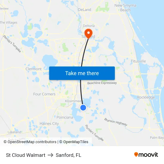 St Cloud Walmart to Sanford, FL map
