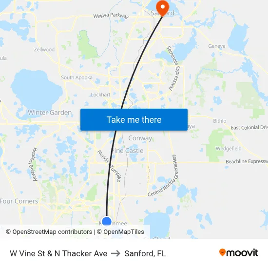W Vine St & N Thacker Ave to Sanford, FL map
