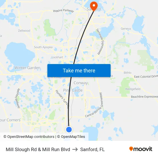 Mill Slough Rd & Mill Run Blvd to Sanford, FL map