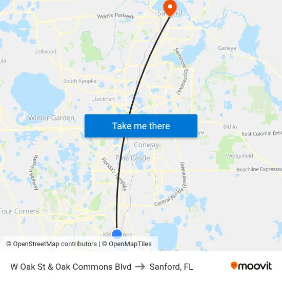 W Oak St & Oak Commons Blvd to Sanford, FL map
