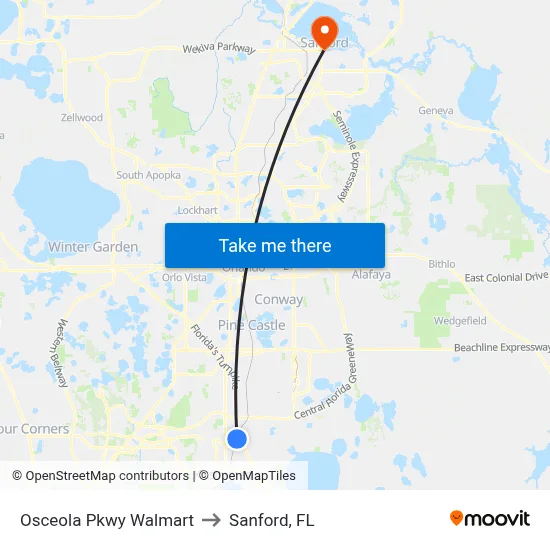 Osceola Pkwy Walmart to Sanford, FL map
