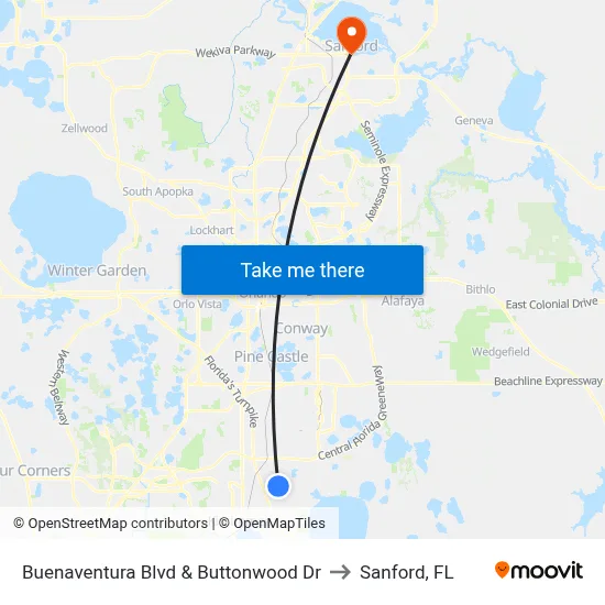 Buenaventura Blvd & Buttonwood Dr to Sanford, FL map