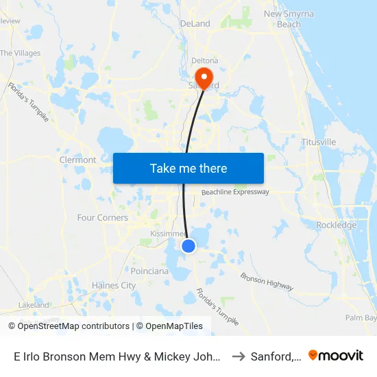 E Irlo Bronson Mem Hwy & Mickey Johnson Ct to Sanford, FL map