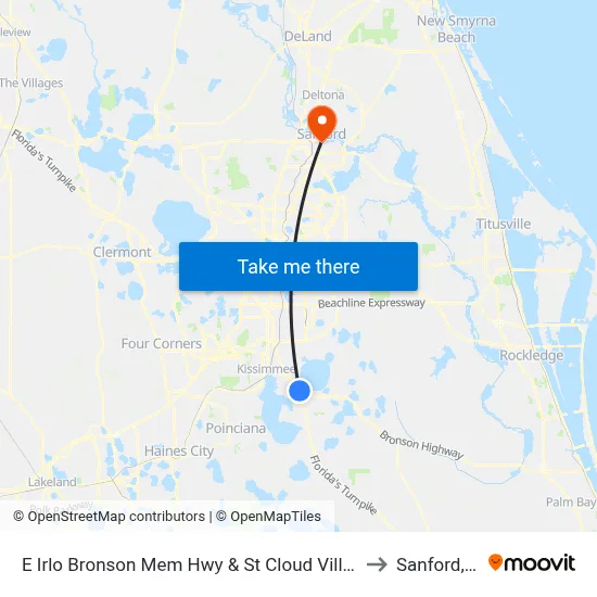E Irlo Bronson Mem Hwy & St Cloud Village Ct to Sanford, FL map