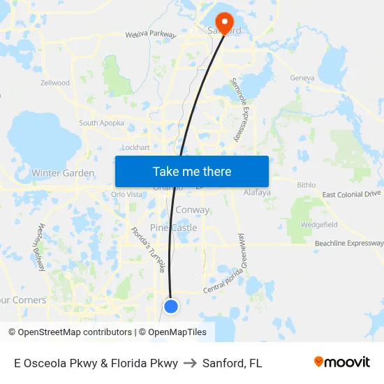 E Osceola Pkwy & Florida Pkwy to Sanford, FL map