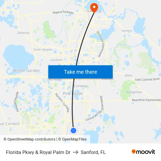 Florida Pkwy & Royal Palm Dr to Sanford, FL map