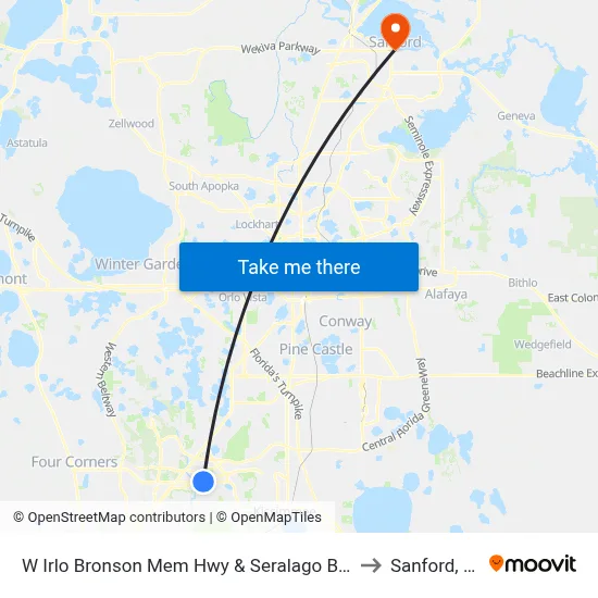 W Irlo Bronson Mem Hwy & Seralago Blvd to Sanford, FL map