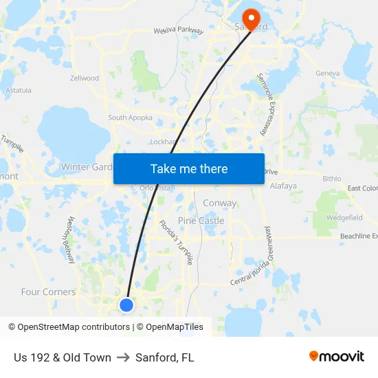 Us 192 & Old Town to Sanford, FL map