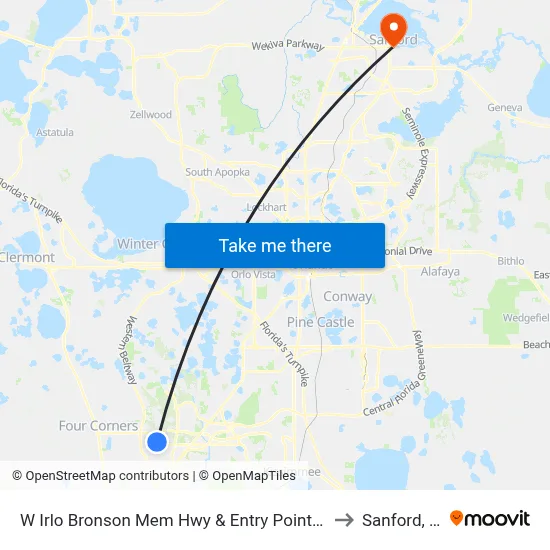 W Irlo Bronson Mem Hwy & Entry Point Blvd to Sanford, FL map