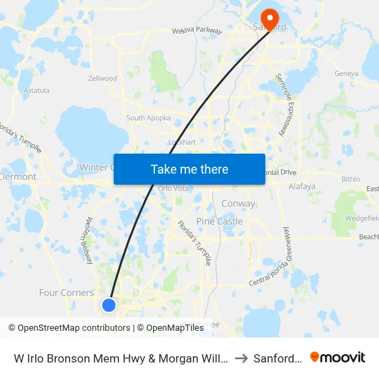 W Irlo Bronson Mem Hwy & Morgan Williams Rd to Sanford, FL map