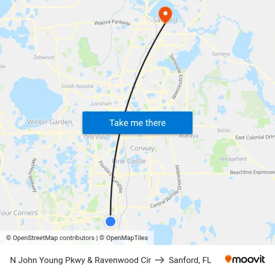N John Young Pkwy & Ravenwood Cir to Sanford, FL map