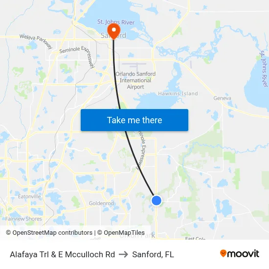 Alafaya Trl & E Mcculloch Rd to Sanford, FL map